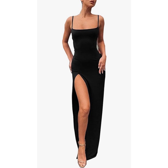 Spaghetti Strap Backless Thigh-high Slit Bodycon Maxi Long Dress party club - Picture 1 of 3